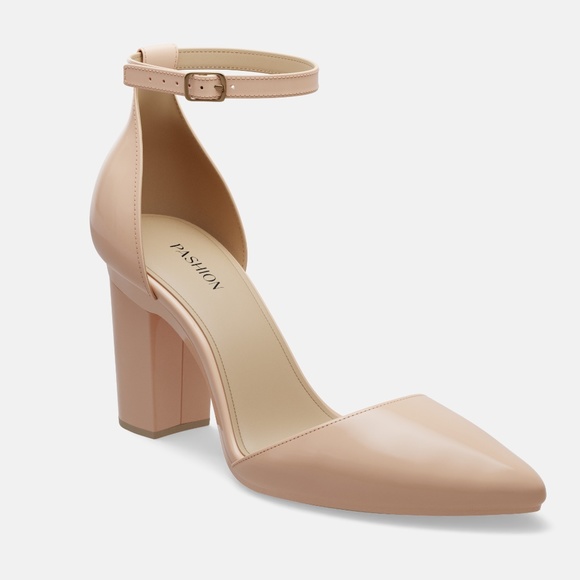 Pashion Footwear Shoes - CONVERTIBLE HEEL - Pashion 1.0 The D'Orsay - Sand Patent 4" Block Heel